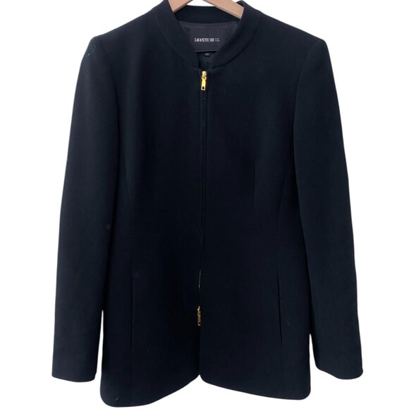 Lafayette 148 Black 100% Virgin Wool Gold Zip Up Blazer Jacket - Picture 1 of 11